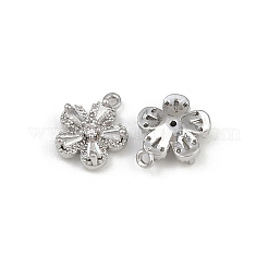 真鍮製マイクロパヴェキュービックジルコニアペンダント  花のチャーム  プラチナ  12.5x10.5x4mm  穴：1.3mm&nbsp;KK-K407-16P