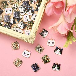 45個9スタイルプリントアロイペンダント  カドミウムフリー＆ニッケルフリー＆鉛フリー  ライトゴールド  猫の頭  ブラック  17x17.5x1.5mm  穴：2mm  5個/スタイル&nbsp;ENAM-CJ0003-46