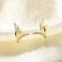 ホースアイブラスマイクロパヴェクリアキュービックジルコニアスタッドピアス  カドミウムフリー＆鉛フリー  長持ちメッキ  ゴールドカラー  12x9mm&nbsp;EJEW-R018-04G
