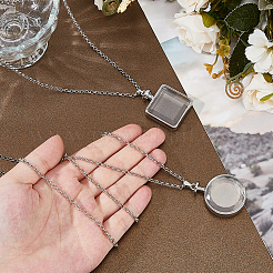 2Pcs 2 Styles Alloy Square Flat Round Locket Pendant Necklaces&nbsp;NJEW-FH0001-33