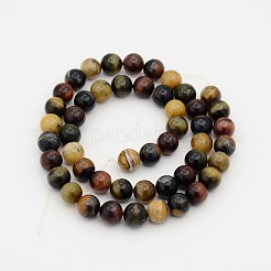 Natural Chinese Writing Stone Round Bead Strands&nbsp;G-P010-12-12mm