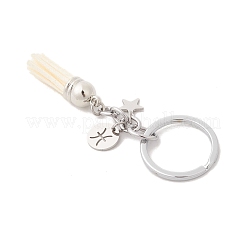12Pcs Twelve Constellations 304 Stainless Steel Charm & Faux Suede Tassel Keyachins&nbsp;KEYC-JKC01309