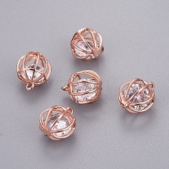 真鍮製チャーム  内部浮動ガラスビーズで  中空  ラウンド  ミックスカラー  12x10mm  穴：1.2mm&nbsp;KK-L189-01