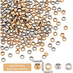 304ステンレススチールスペーサービーズ  ラウンド  ゴールデン·ステンレス鋼色  3x2mm  穴：1.6mm  200個/箱&nbsp;STAS-UN0005-11