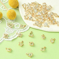 50 個 5 スタイルラックメッキアイアンチャーム  クリスタルラインストーン付き  花とハートと星とひし形  カドミウムフリー＆ニッケルフリー＆鉛フリー  ライトゴールド  13.5~15.5x9.5~11x6~7mm  穴：1.5~1.6mm  10個/スタイル&nbsp;IFIN-YW0001-98
