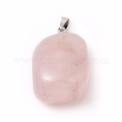 天然石ローズクォーツペンダント  プラチナトーンの真鍮パーツ  ナゲット  23~30x13~22x12~20mm  穴：5x3mm&nbsp;G-k302-B22