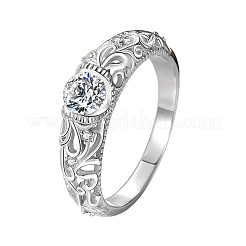 Flat Round Brass Micro Pave Clear Cubic Zirconia Finger Rings&nbsp;FS-WG5A4EB-03