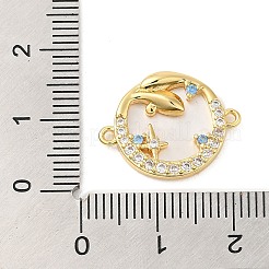 真鍮パヴェのカラフルなキュービックジルコニアクジラコネクタチャーム  シェル付きのフラットラウンドリンク  長持ちするメッキ。カドミウムフリー、鉛フリー  18KGP本金メッキ  19x15x3mm  穴：1.2mm&nbsp;ZIRC-P110-08G