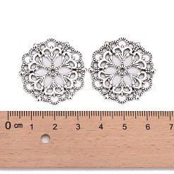 チベットスタイルフィリグリーのジョイナのリンク  カドミウムフリー＆鉛フリー  花  アンティークシルバー  29x1mm  穴：1.2mm&nbsp;TIBE-A11623-AS-LF