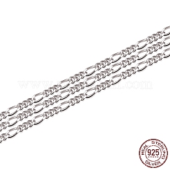 変色防止ロジウムメッキ スターリングシルバーフィガロチェーン925本  ハンダ付け  プラチナ  1.6x0.4mm&nbsp;STER-WH0011-03P