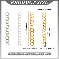 240個 3色亜鉛合金チェーンエクステンダー  ミックスカラー  50x4x1mm  穴：3x2mm  80個/カラー&nbsp;FIND-LP0002-90
