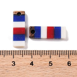 独立記念日の不透明ストライプ樹脂とクルミ材のペンダント  幾何学的なチャーム  長方形  19.9x6.5x3.4mm  穴：1.8mm&nbsp;RESI-U010-01A