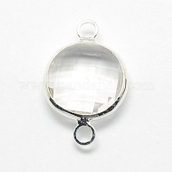 銀色メッキ真鍮ガラスリンクコネクター  フラットラウンド  ミックスカラー  14.5x8.5x3mm  穴：2mm&nbsp;GLAA-J011A-S