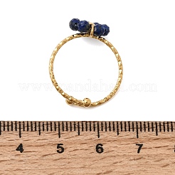 Adjustable 304 Stainless Steel Natural Lapis Lazuli Cuff Open Rings&nbsp;RJEW-P187-01G-03