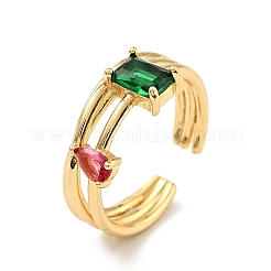 Cubic Zirconia Rectangle Teardrop Open Cuff Ring&nbsp;X-RJEW-E046-08G