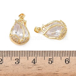 真鍮製マイクロパヴェキュービックジルコニアペンダント  花のチャーム  鉛フリー＆カドミウムフリー  長持ちメッキ  ラックめっき  ゴールドカラー  18.5x13x7mm  穴：4.5x3.5mm&nbsp;KK-L256-06G