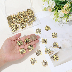 チベット風合金ペンダント  タイガーチャーム  アンティーク黄金  26x24x1.5mm  穴：2.5mm&nbsp;FIND-WH0199-392AG