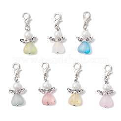 7Pcs Heart Angel Acrylic & Glass Pearl Pendant Decorations&nbsp;HJEW-JM03729-01