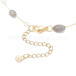 Brass Handmade Natural Labradorite Nuggets Link Chain Alloy Light Grey Enamel Starfish Pendant Necklaces for Women&nbsp;NJEW-JN05366-01