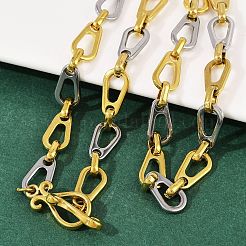 Two Tone 304 Stainless Steel Teardrop Link Chain Necklaces&nbsp;NJEW-C092-02GP
