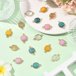 10Pcs 5 Styles Tigerskin Glass & Dyed Natural White Jade & Quartz Crystal Square Links Connector Charmss&nbsp;G-YW0002-75