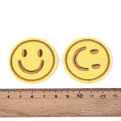 笑顔のアップリケ  機械刺繍布地手縫い/アイロンワッペン  マスクと衣装のアクセサリー  ゴールド  42x2mm&nbsp;DIY-N007-17