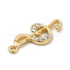 ラックメッキ合金ラインストーンペンダント  カドミウムフリー＆ニッケルフリー＆鉛フリー  音符チャーム  ゴールドカラー  28x11x3mm  穴：1.5mm&nbsp;ALRI-M006-06G