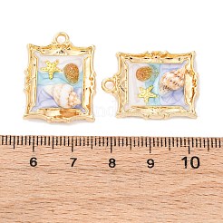 合金エナメルチャーム  グリッターパウダーとシェル付き  カドミウムフリー＆ニッケルフリー＆鉛フリー  ラックめっき  巻き貝とヒトデのチャームが付いた長方形  ゴールドカラー  25.5x19x6mm  穴：2mm&nbsp;FIND-M060-01G