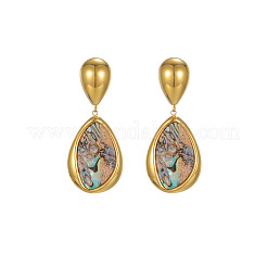 Teardrop 304 Stainless Steel Natural Shell Dangle Stud Earrings&nbsp;FS-WG885C2-02