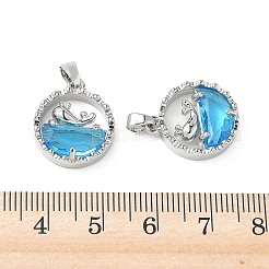 Brass Micro Pave Deep Sky Blue Cubic Zirconia Pendants&nbsp;KK-A299-02P