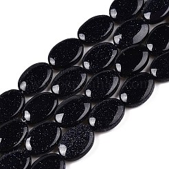 合成ブルーゴールドストーン青金砂石ビーズ連売り  フラットオーバル  14x10x5.5mm  穴：1.2mm  約28個/連  15.55''（39.5センチメートル）&nbsp;G-M206-54