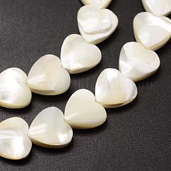 天然トロチッドシェル/トロカスシェルビーズ連売り  ハート  乳白色  10x10x4mm  穴：1mm  約42個/連  15.75インチ&nbsp;SSHEL-K012-05