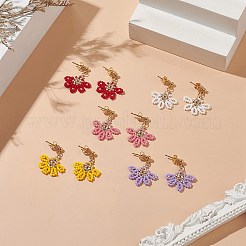 ガラスの種を編んだフラワー ダングル スタッド ピアス  女性用304ステンレスジュエリー  ミックスカラー  25~26mm  ピン：0.8mm&nbsp;EJEW-MZ00048
