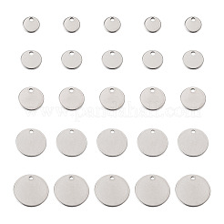 100個5スタイル304ステンレススチールチャーム  空白タグのスタンプ  フラットラウンド  ステンレス鋼色  7~16x0.8~1mm  穴：1.4mm  20個/スタイル&nbsp;STAS-KS0004-04