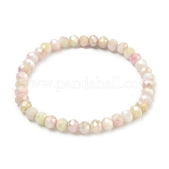 AB カラー ファセット ロンデル ガラス ビーズ ストレッチ ブレスレット (女性用)  ライトゴールデンロッドイエロー  内径：2-1/8インチ（5.5cm）  6mm&nbsp;BJEW-PH01821-03