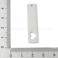 304ステンレスペンダント  ハートチャーム付き長方形  変色防止  レーザー切断  ステンレス鋼色  40x10x1.5mm  穴：1.6mm&nbsp;STAS-D365-02P