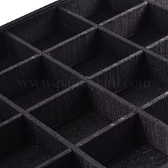 木製の直方体のアクセサリープレゼンテーションボックス  布で覆わ  24 compertments  ブラック  35x24x3cm&nbsp;ODIS-N021-03