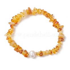 Natural Amber & Cultured Freshwater Pearl Beaded Stretch Bracelets for Women&nbsp;BJEW-JB13651