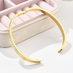 女性用304ステンレススチールラインストーンバングル  イオンプレーティング（ip）  18KGP本金メッキ  内径：2x2-3/8インチ（5x6.05cm）&nbsp;BJEW-Z092-17G