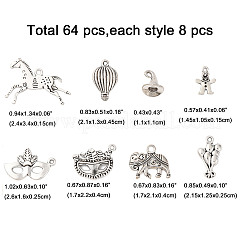 64Pcs 8 Styles Carnival Theme Tibetan Style Alloy Pendants&nbsp;TIBE-FP0001-12