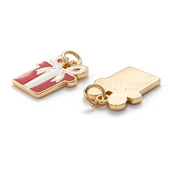 18KGP本金メッキ真鍮エナメルペンダント  丸カン付き  カドミウムフリー＆鉛フリー  クリスマスのために  ギフト用の箱  レッド  16x12x1.5mm  穴：3.4mm&nbsp;KK-A154-16G