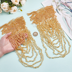 プラスチックビーズタッセルチェーンの肩章  布パーツ付き  服飾材料  ゴールド  315x150x3.5mm&nbsp;DIY-WH0308-933A