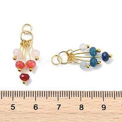 染め天然マレーシアジェイドのペンダント  真鍮製の金具が付いたファセットロンデルビーズのタッセルチャーム  ゴールドカラー  ミックスカラー  11.5~20x4.5mm  丸カン：6x0.7ミリ  内径：4.5mm&nbsp;PALLOY-JF05293