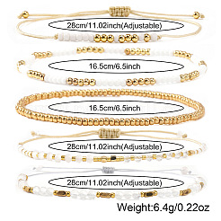 5Pcs Glass & Metal Gold & White Beaded Bracelet Sets&nbsp;AB9103-3