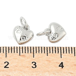 真鍮製チャーム  ハートと犬の足跡のチャーム  ラックめっき  長持ちメッキ  カドミウムフリー＆鉛フリー  丸カン付き  プラチナ  8x8x3.5mm  穴：3.4mm&nbsp;KK-I276-64P