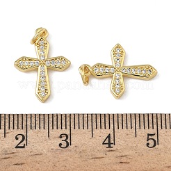 真鍮マイクロパヴェクリアキュービックジルコニアペンダント  丸カン付き  クロスチャーム  16KGP本金メッキ  18.5x13x2mm  穴：3mm&nbsp;KK-L257-17G