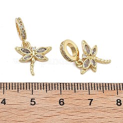 Rack Plating Brass Clear Cubic Zirconia European Dangle Charms&nbsp;KK-Q006-59G-02
