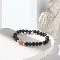 Natural Garnet & Lava Rock Round Beads Stretch Bracelets Set&nbsp;BJEW-JB06982-01