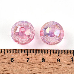 UVメッキ透明レインボー虹色アクリルビーズ  バブルビーズ  ラウンド  ピンク  15~15.5x15.5~16mm  穴：2.6~2.7mm&nbsp;TACR-D010-07E