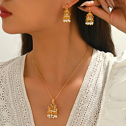 Brass Plastic Stud Earrings & Pendant Necklaces Sets for Women&nbsp;KW7238